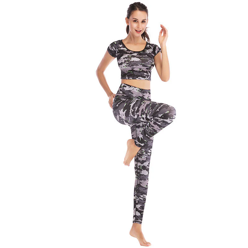 Printed navel short-sleeved quick-drying dance dress - Image 12