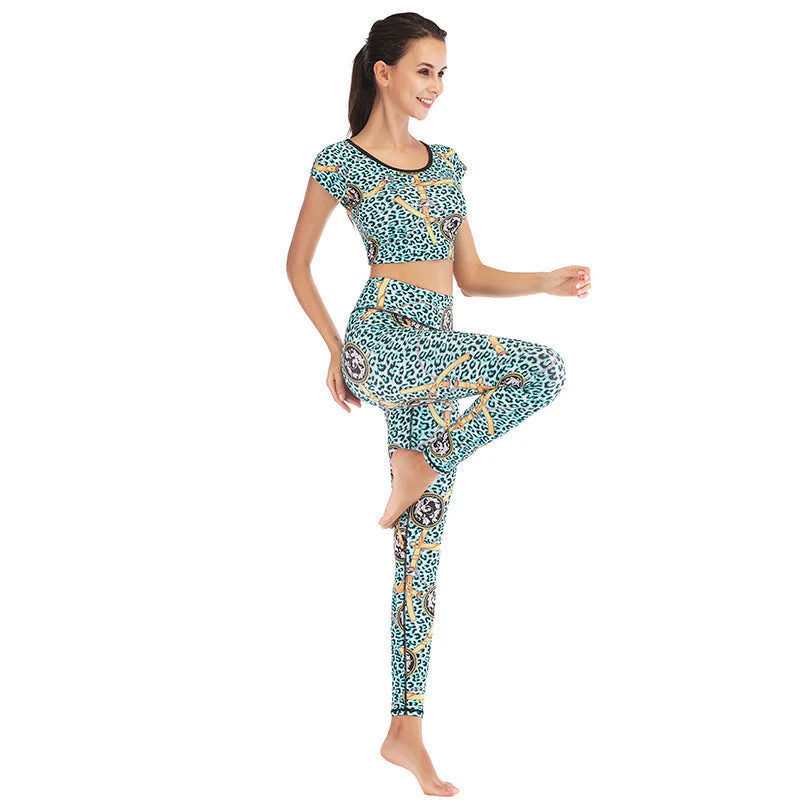 Printed navel short-sleeved quick-drying dance dress - Image 3
