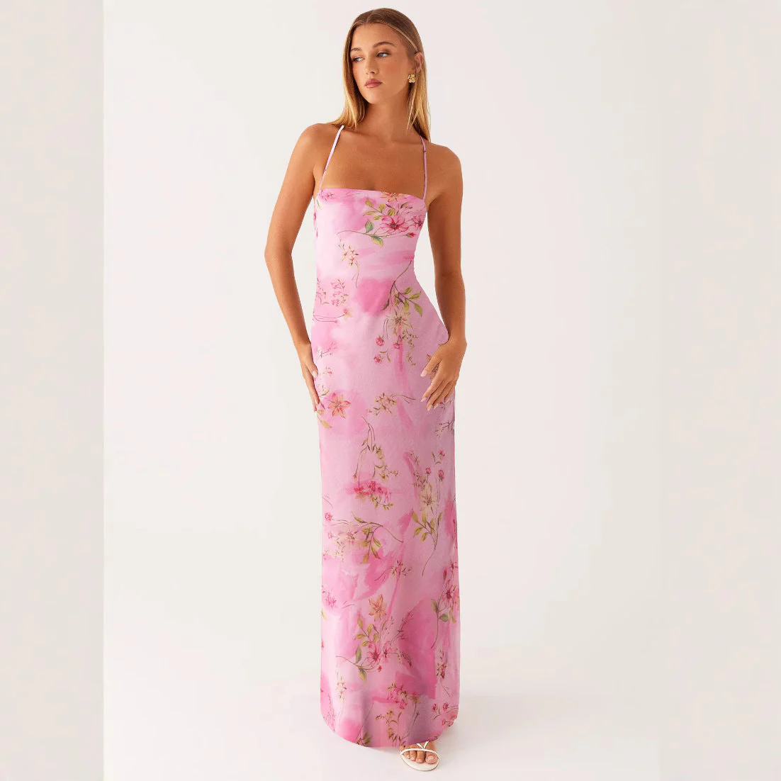 Printed Sleeveless Strap Bodycon Maxi Dress | High Waist - Image 6