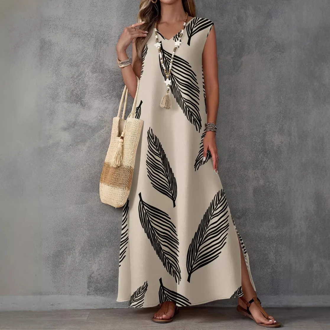 Printed V-Neck Sleeveless High-Waist Maxi Dress | 3 Colors - Image 5
