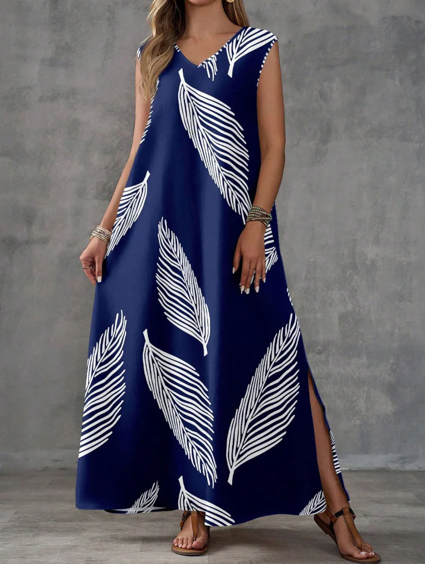 Printed V-Neck Sleeveless High-Waist Maxi Dress | 3 Colors - Image 7