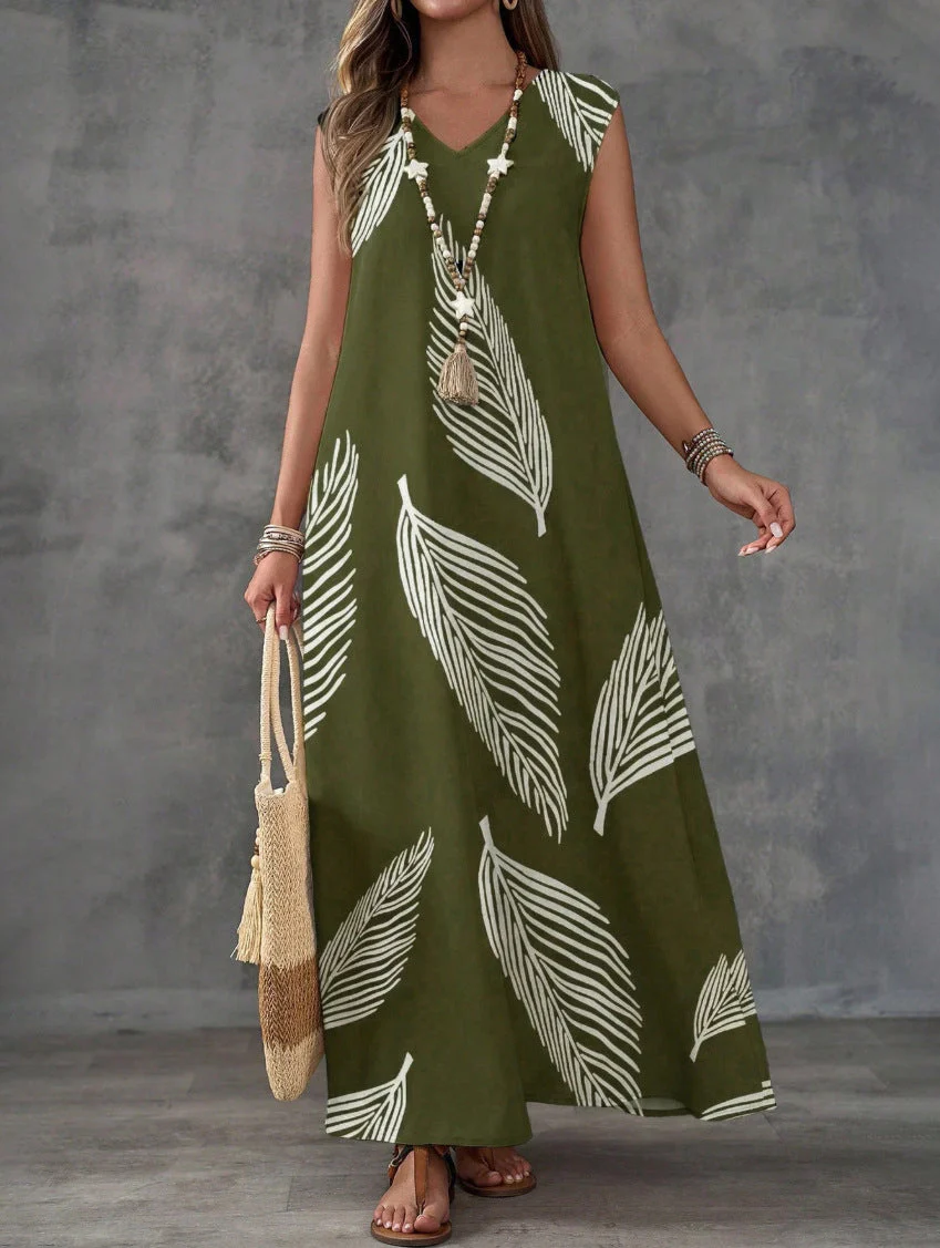 Printed V-Neck Sleeveless High-Waist Maxi Dress | 3 Colors - Image 8