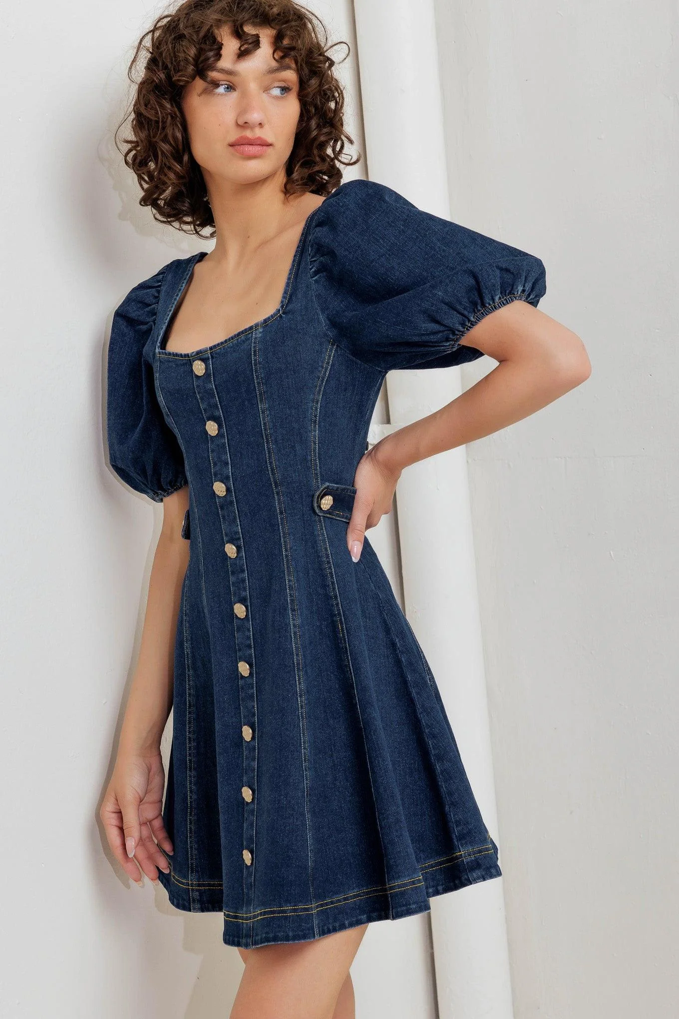 Puff & Play Denim Mini Dress - Image 7