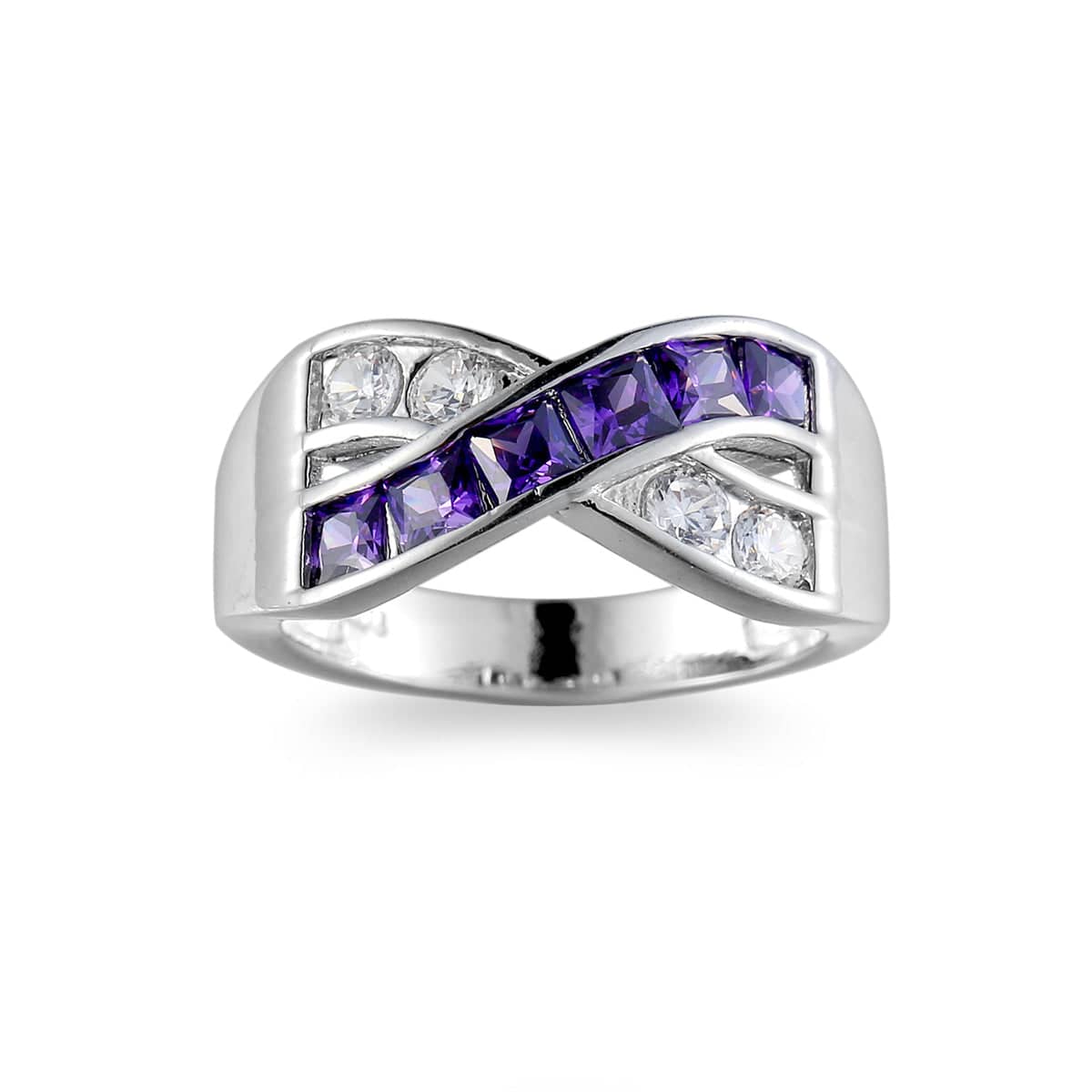 Purple Crystal & Cubic Zirconia Princess-Cut Crisscross Ring - Image 3