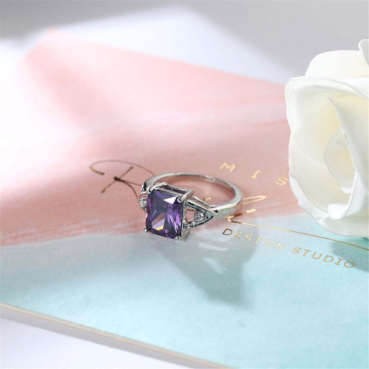 Purple Crystal & Cubic Zirconia Princess-Cut Ring - Image 18
