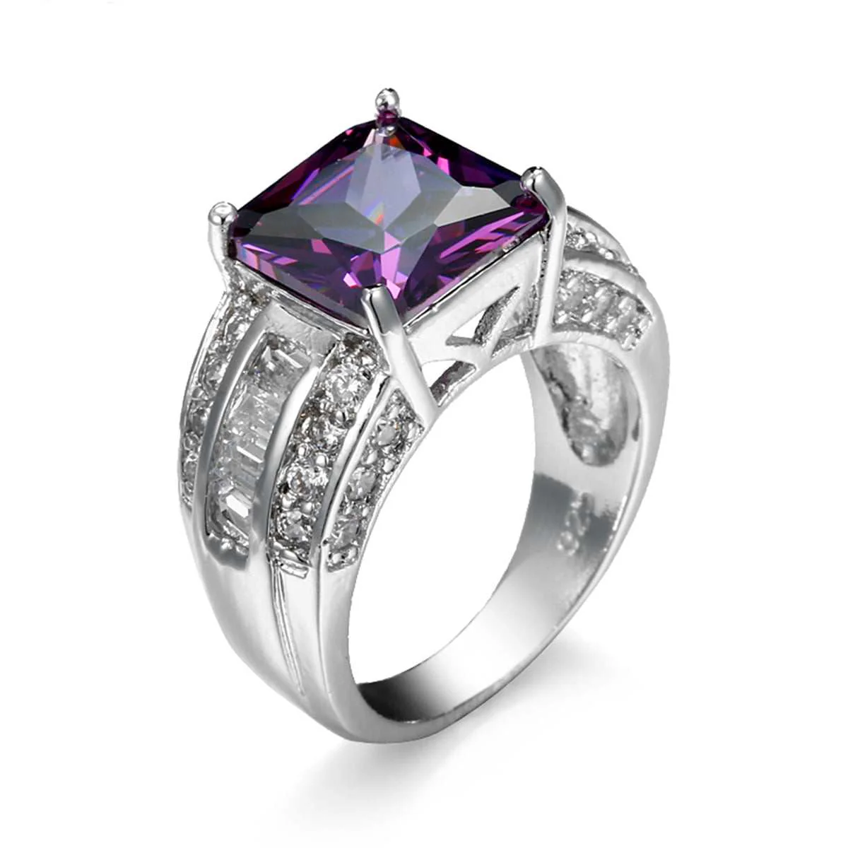 Purple Crystal & Cubic Zirconia Princess-Cut Ring - Image 2