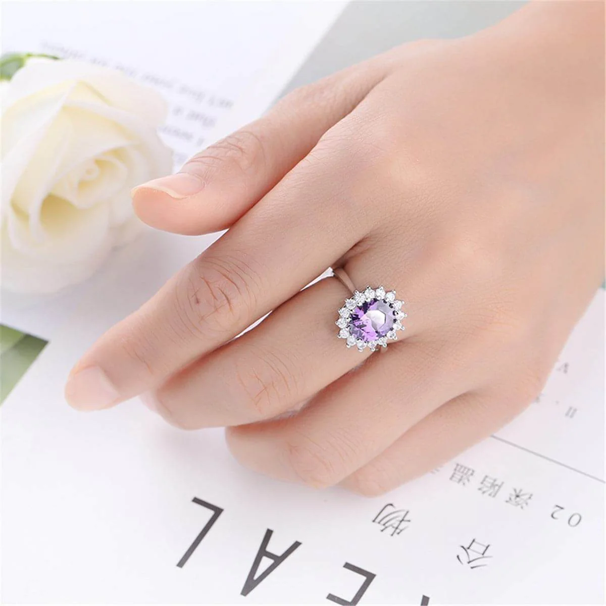 Purple Crystal & Silvertone Flower Ring - Image 8