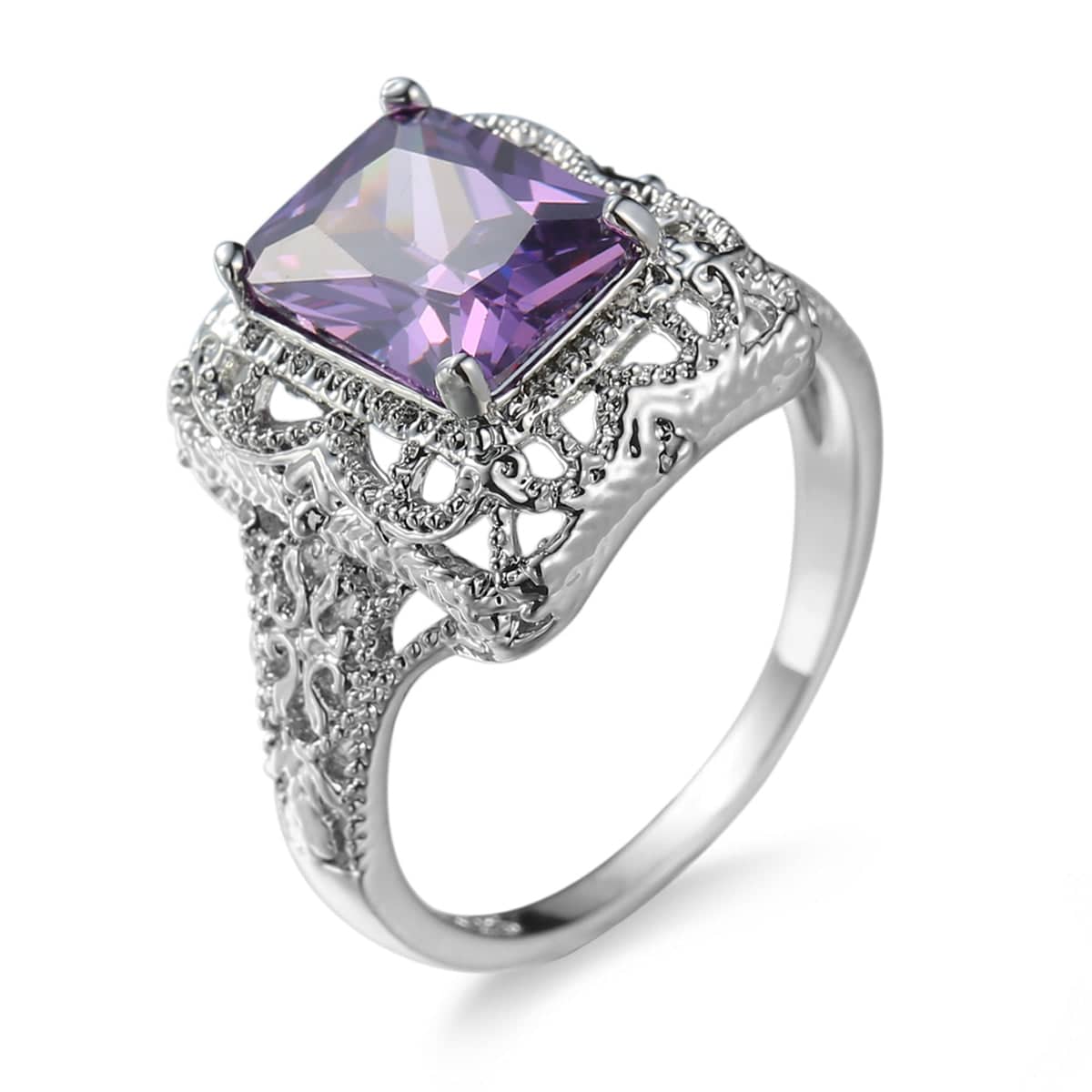 Purple Crystal & Silvertone Radiant-Cut Ring - Image 6