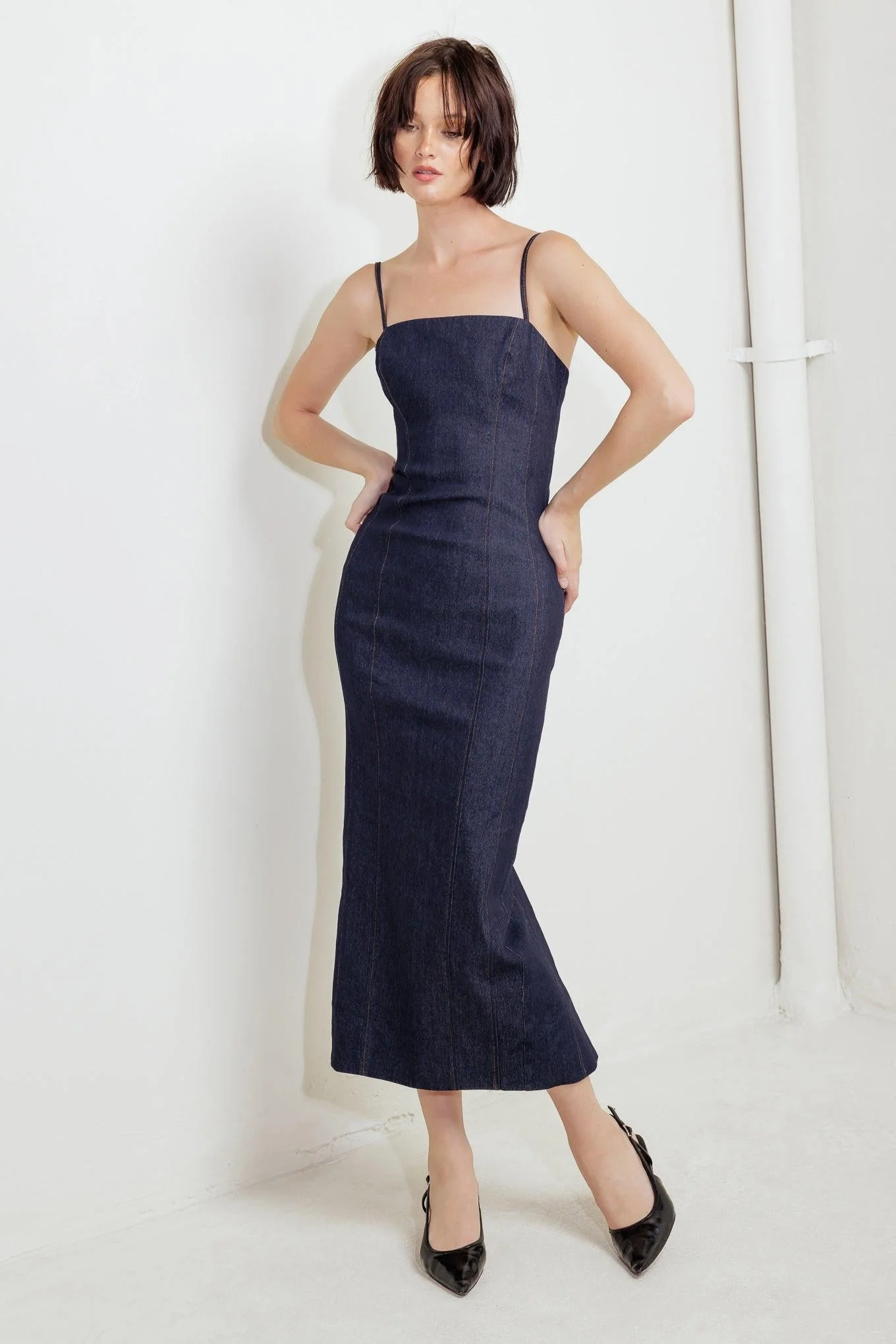 Quiet Curve Dark Denim Midi Dress - Image 5