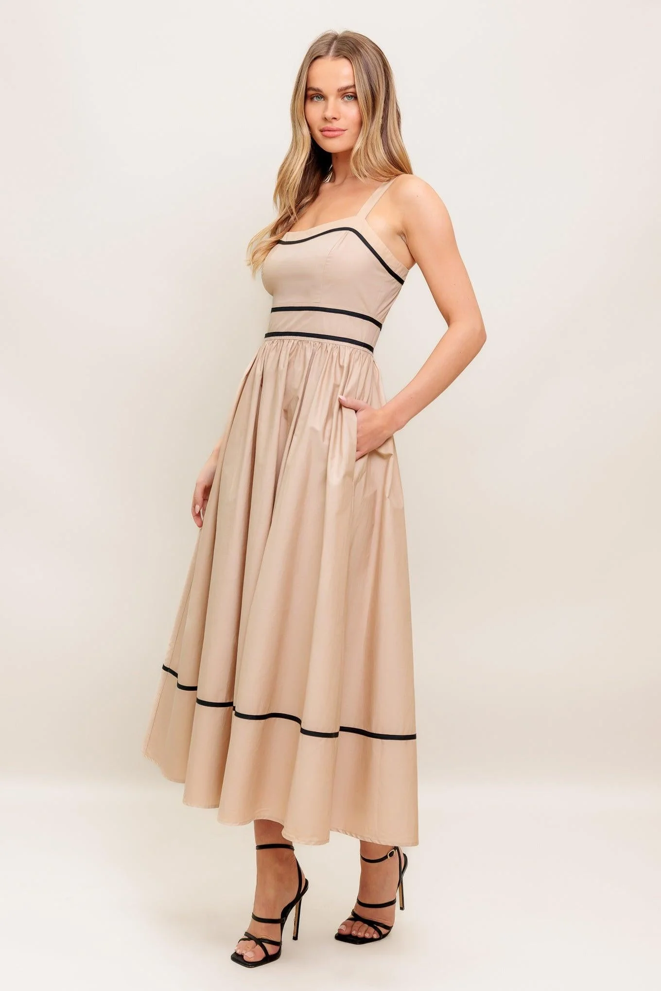 Quiet Luxe Strap Woven Midi Dress - Image 6