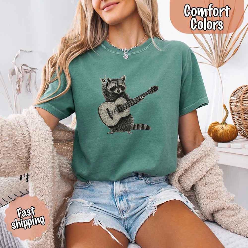 Raccoon Playing A Guitar, Funny Animals Comfort Colors T-Shirt - Image 11