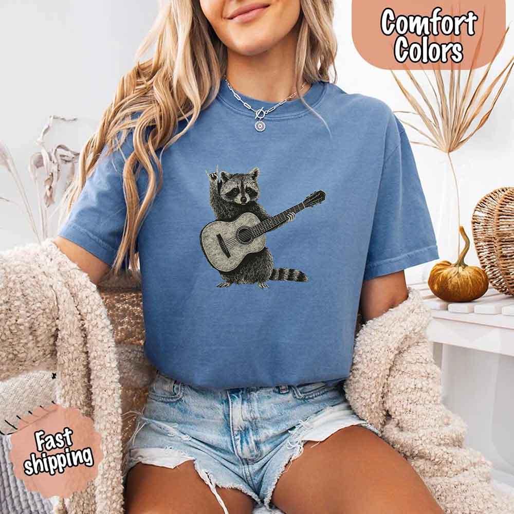 Raccoon Playing A Guitar, Funny Animals Comfort Colors T-Shirt - Image 15