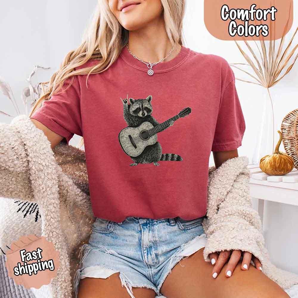 Raccoon Playing A Guitar, Funny Animals Comfort Colors T-Shirt - Image 17