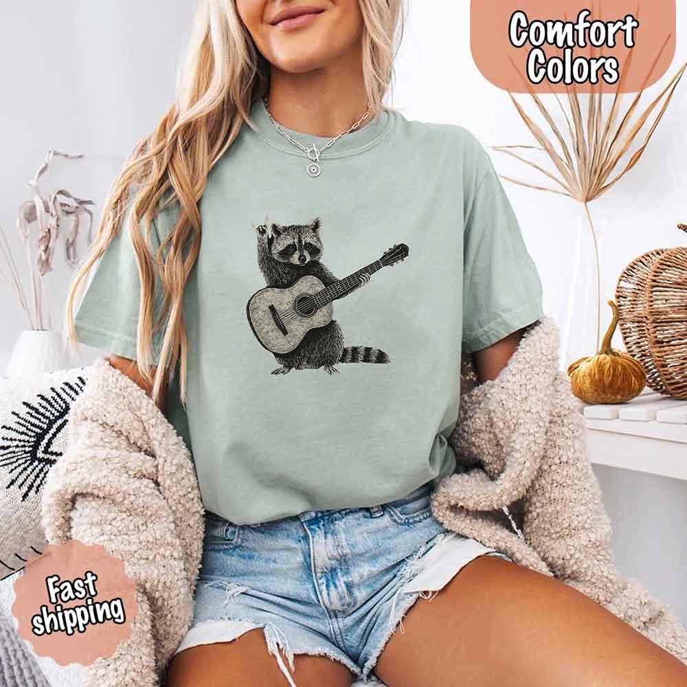 Raccoon Playing A Guitar, Funny Animals Comfort Colors T-Shirt - Image 19