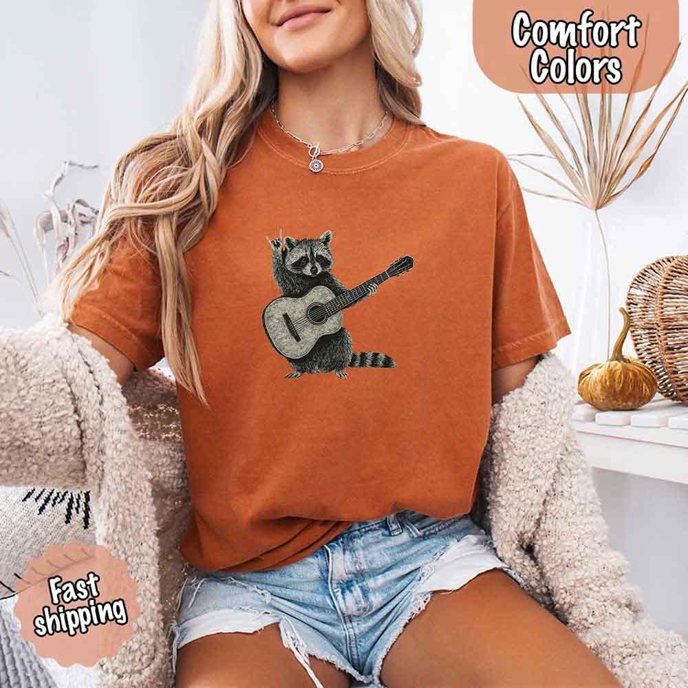 Raccoon Playing A Guitar, Funny Animals Comfort Colors T-Shirt - Image 23