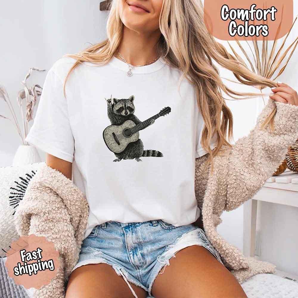 Raccoon Playing A Guitar, Funny Animals Comfort Colors T-Shirt - Image 25