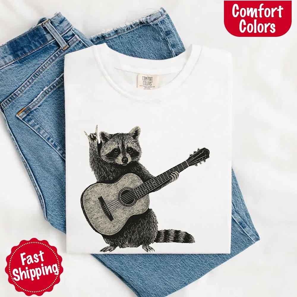 Raccoon Playing A Guitar, Funny Animals Comfort Colors T-Shirt - Image 26