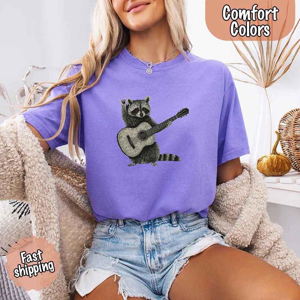 Raccoon Playing A Guitar, Funny Animals Comfort Colors T-Shirt - Image 29