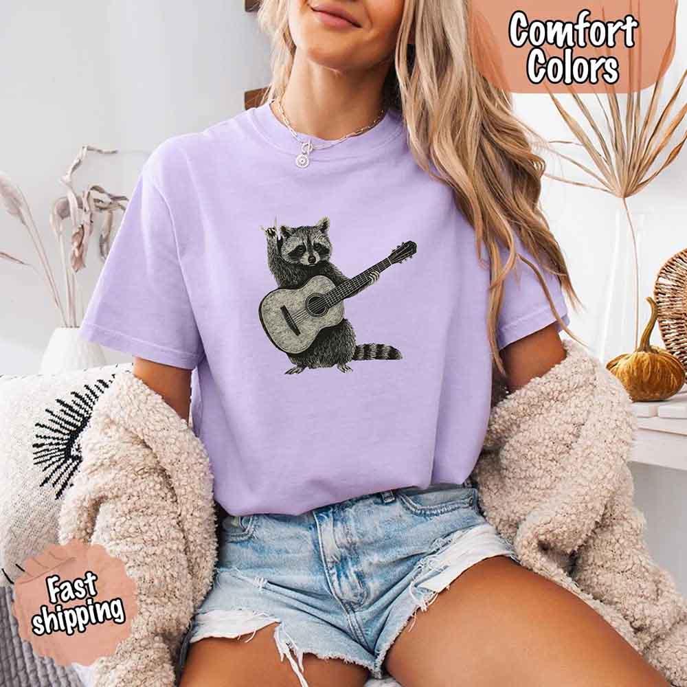 Raccoon Playing A Guitar, Funny Animals Comfort Colors T-Shirt - Image 31