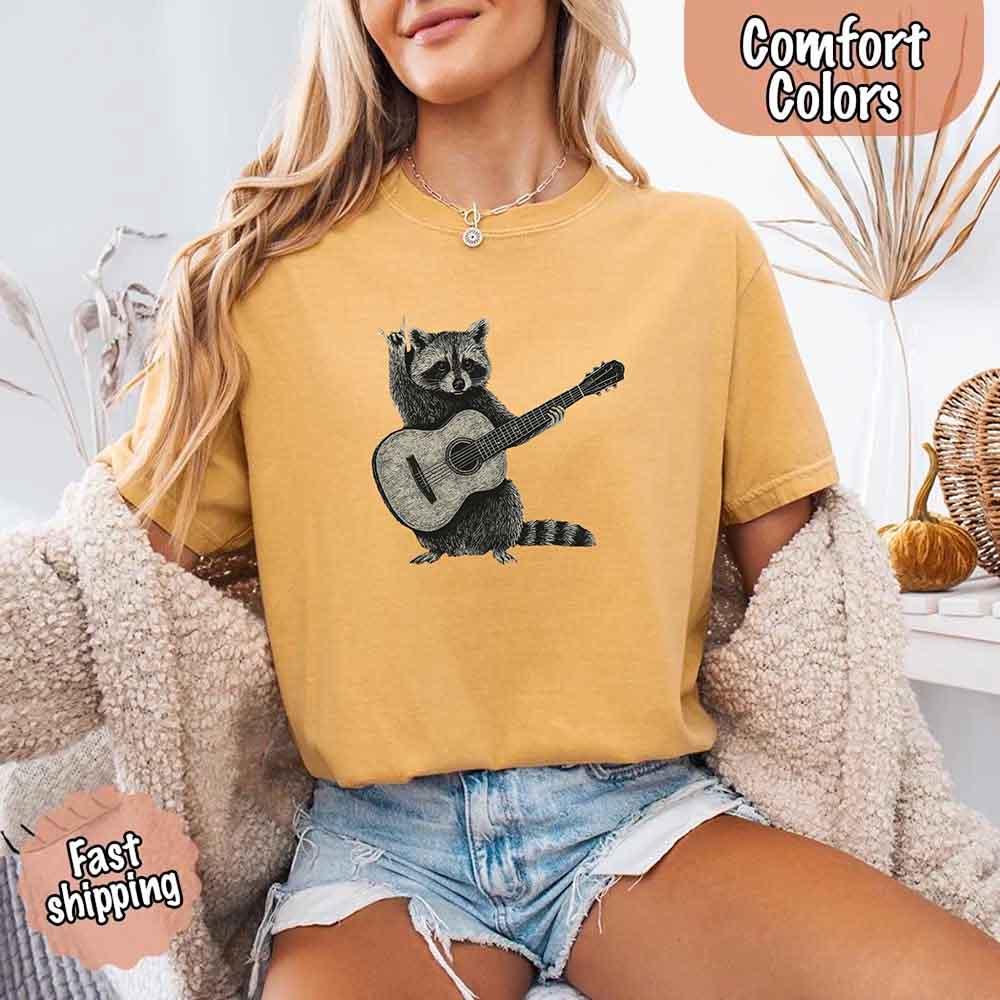 Raccoon Playing A Guitar, Funny Animals Comfort Colors T-Shirt - Image 9