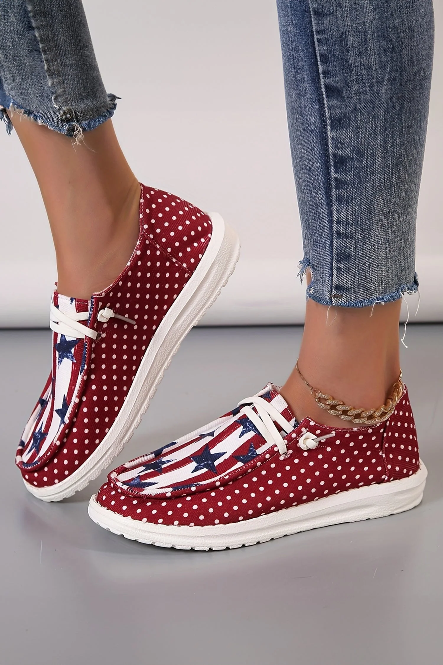 Racing Red Polka Dot Stars and Stripes Independent Day Casual Shoes - Image 2