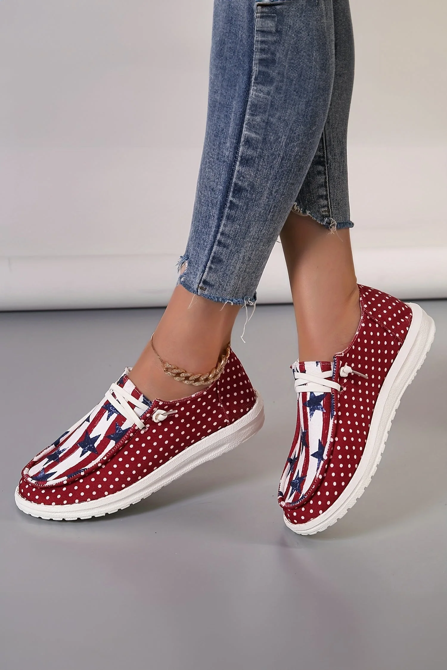Racing Red Polka Dot Stars and Stripes Independent Day Casual Shoes - Image 5