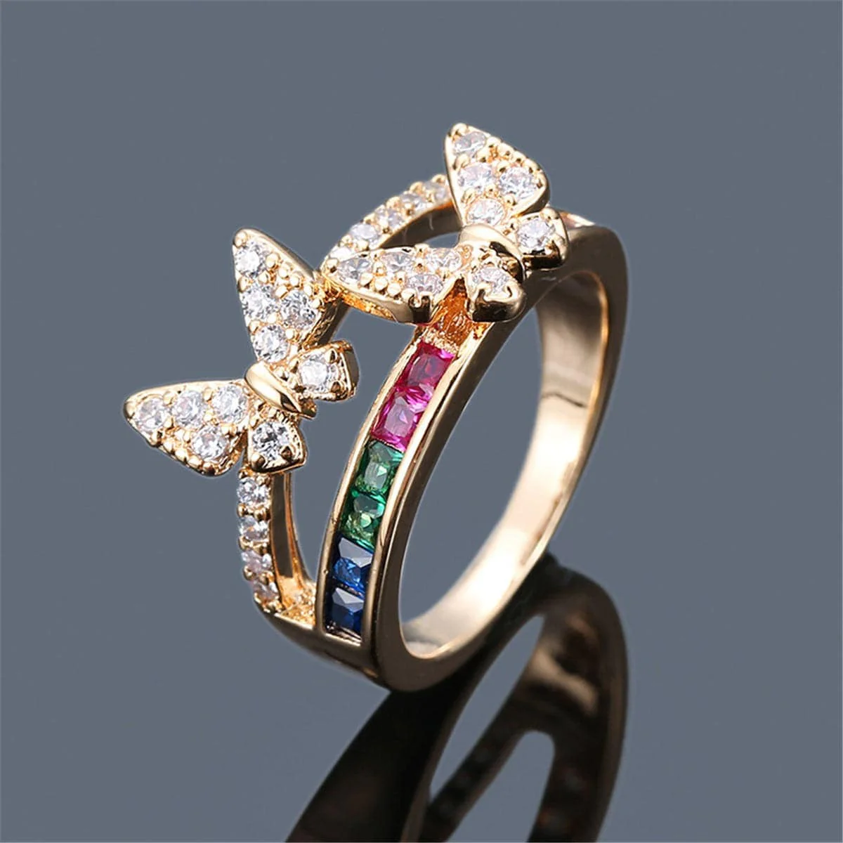 Rainbow Crystal & Cubic Zirconia Butterfly Ring - Image 21