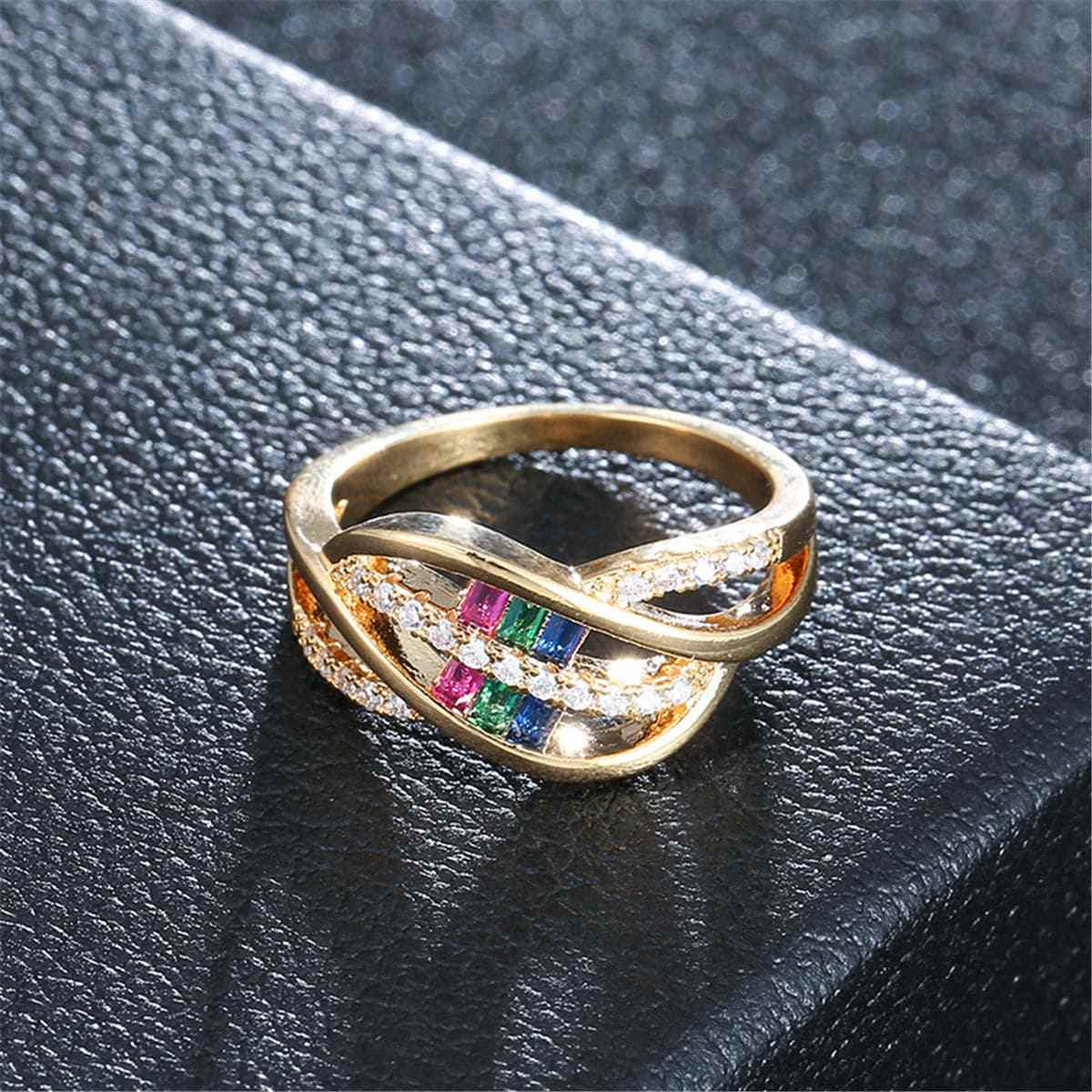 Rainbow Crystal & Cubic Zirconia Leaf Ring - Image 11