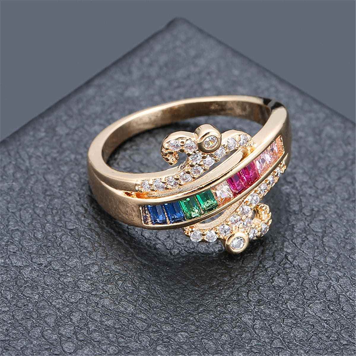 Rainbow Crystal & Cubic Zirconia Rattan Ring - Image 5