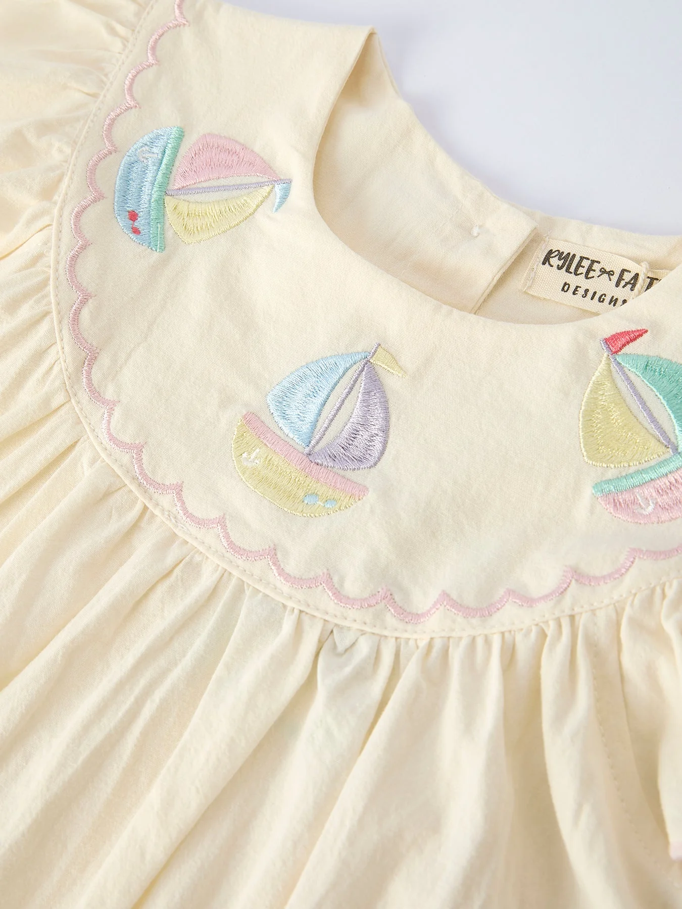 Rainbow Sailboat Embroidered Girls Dress - Image 3