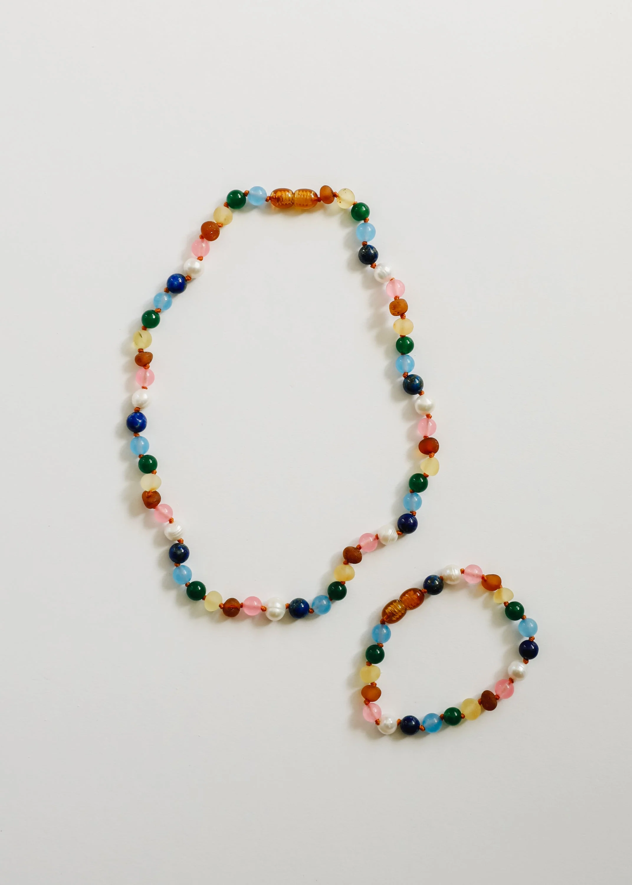 Raw Baltic Amber and Pearl Bracelet + Sweet Pink Gemstones - Image 4