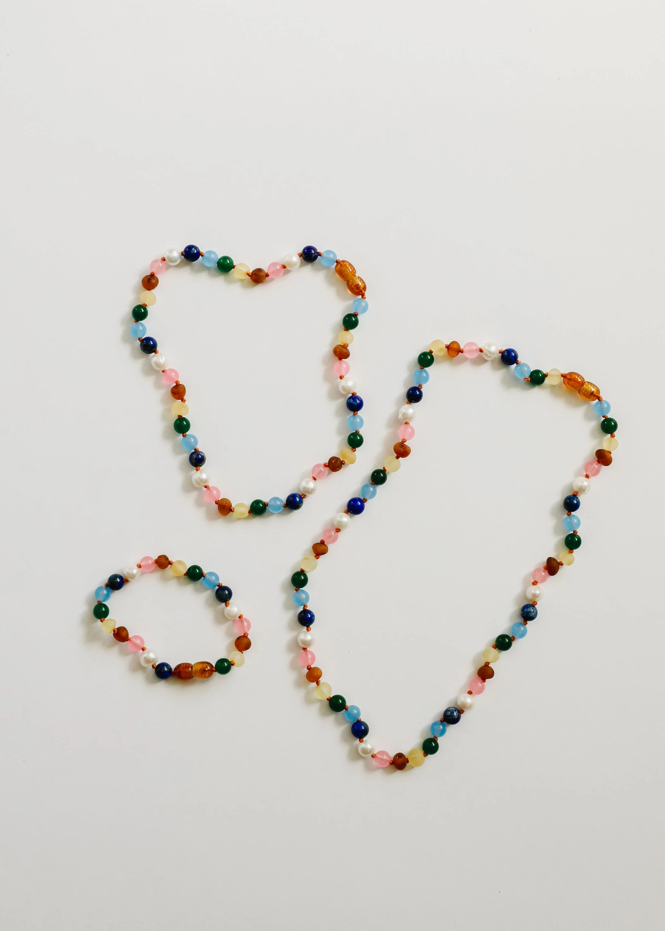 Raw Baltic Amber and Pearl Necklace + Sweet Pink Gemstones - Image 6