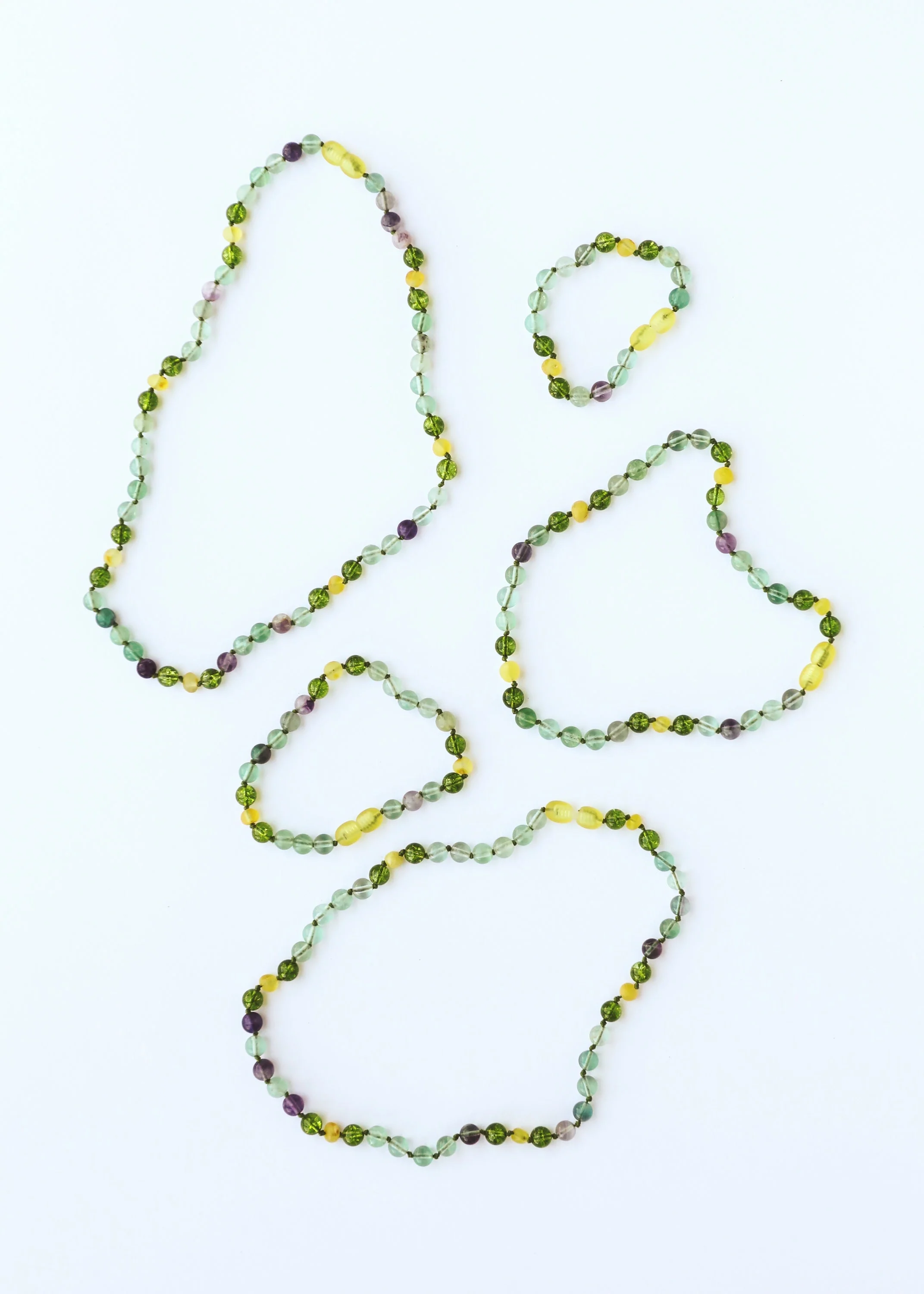 Raw Baltic Sea Amber + Fluorite + Peridot || Gemstone Necklace - Image 2