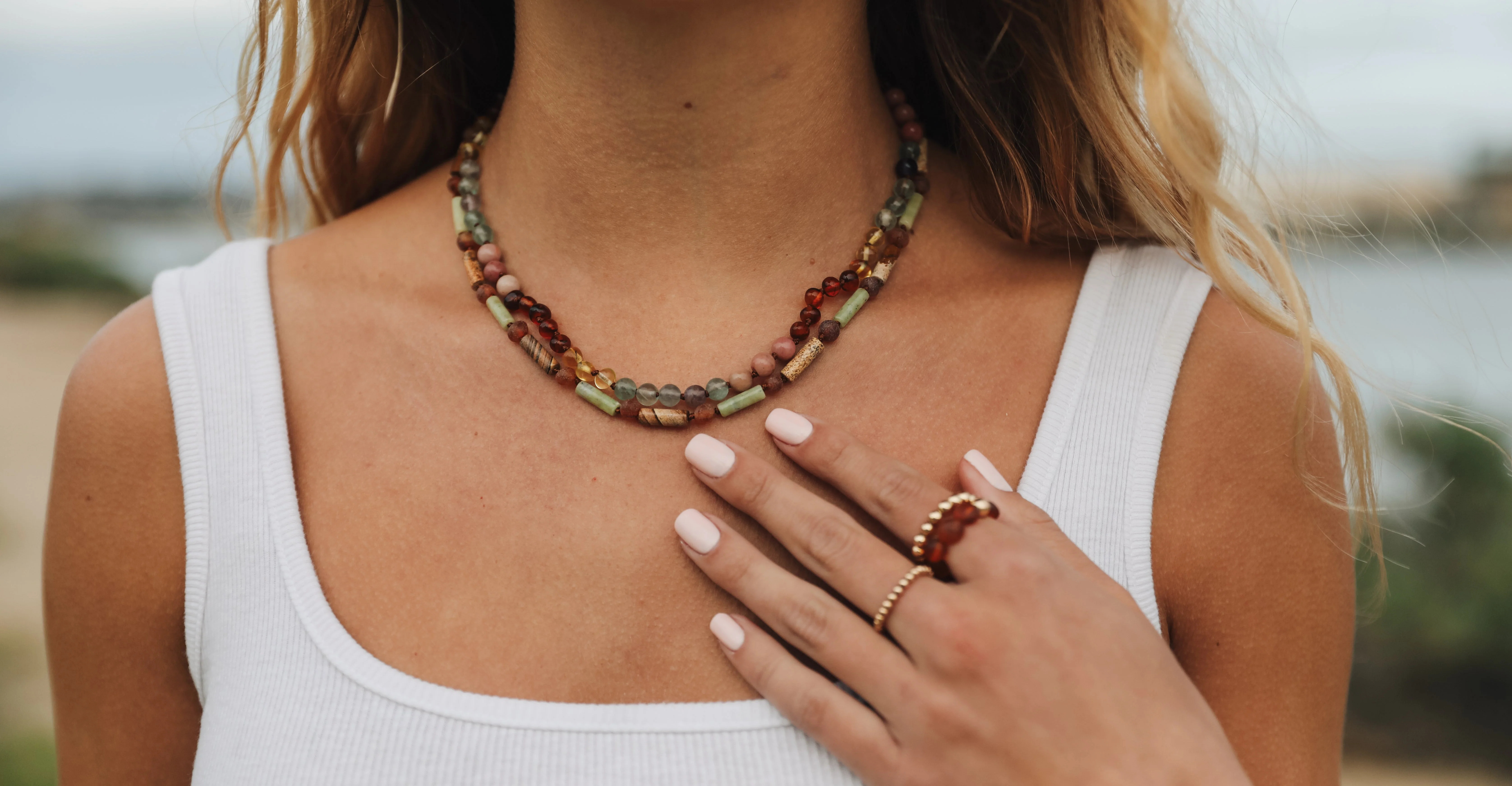 Raw Baltic Sea Amber + Stone Rainbow || Necklace - Image 2