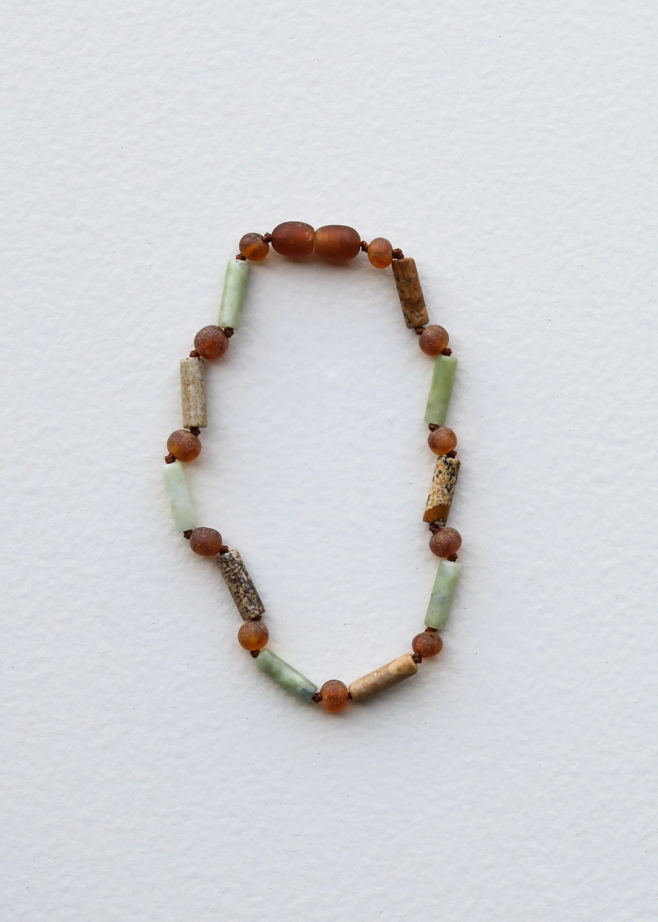 Raw Cognac Baltic Amber + Green Jade + Striped Agate || Anklet or Bracelet - Image 2