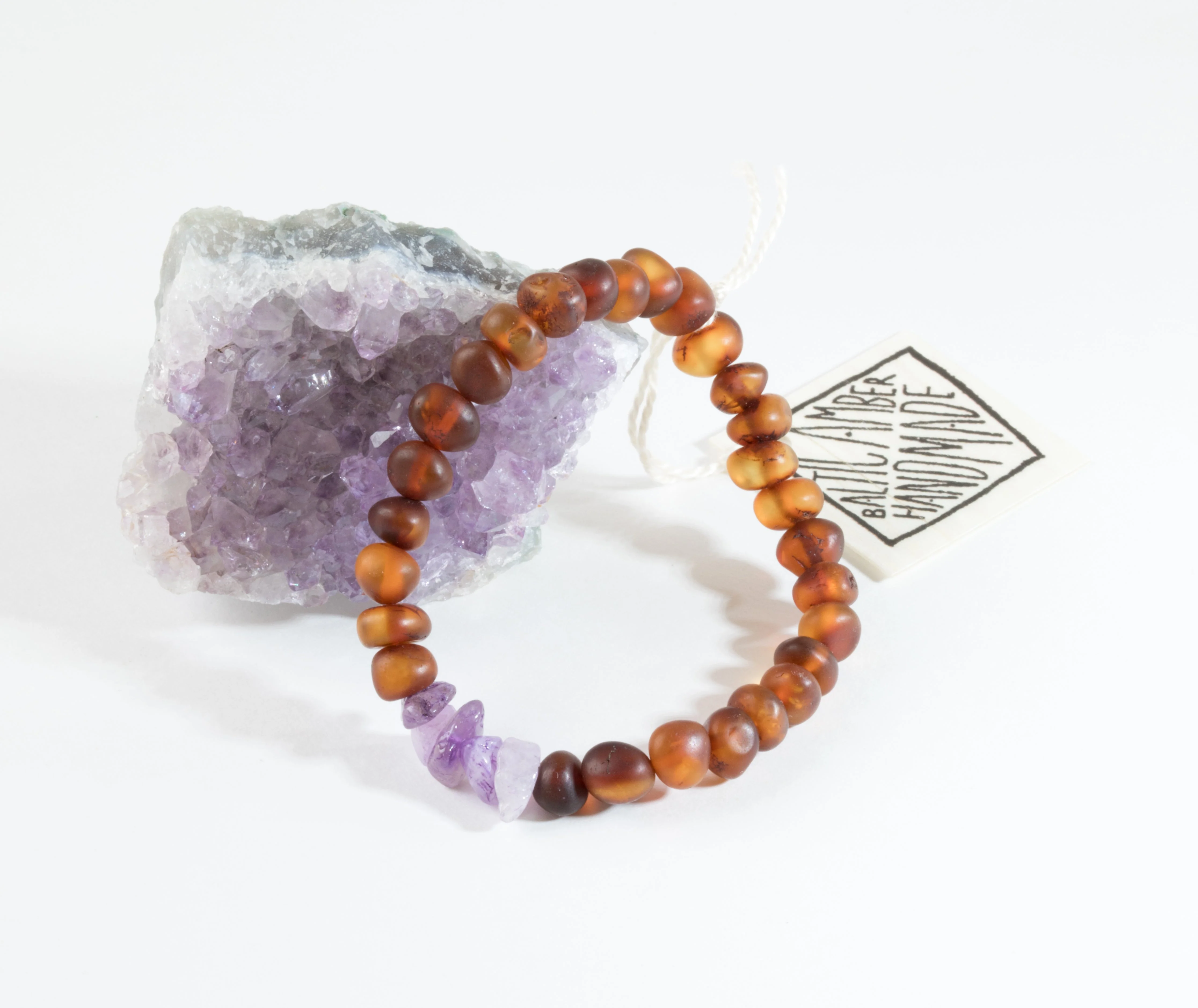 Raw Cognac Baltic Amber + Raw Amethyst || Adult Bracelet - Image 7