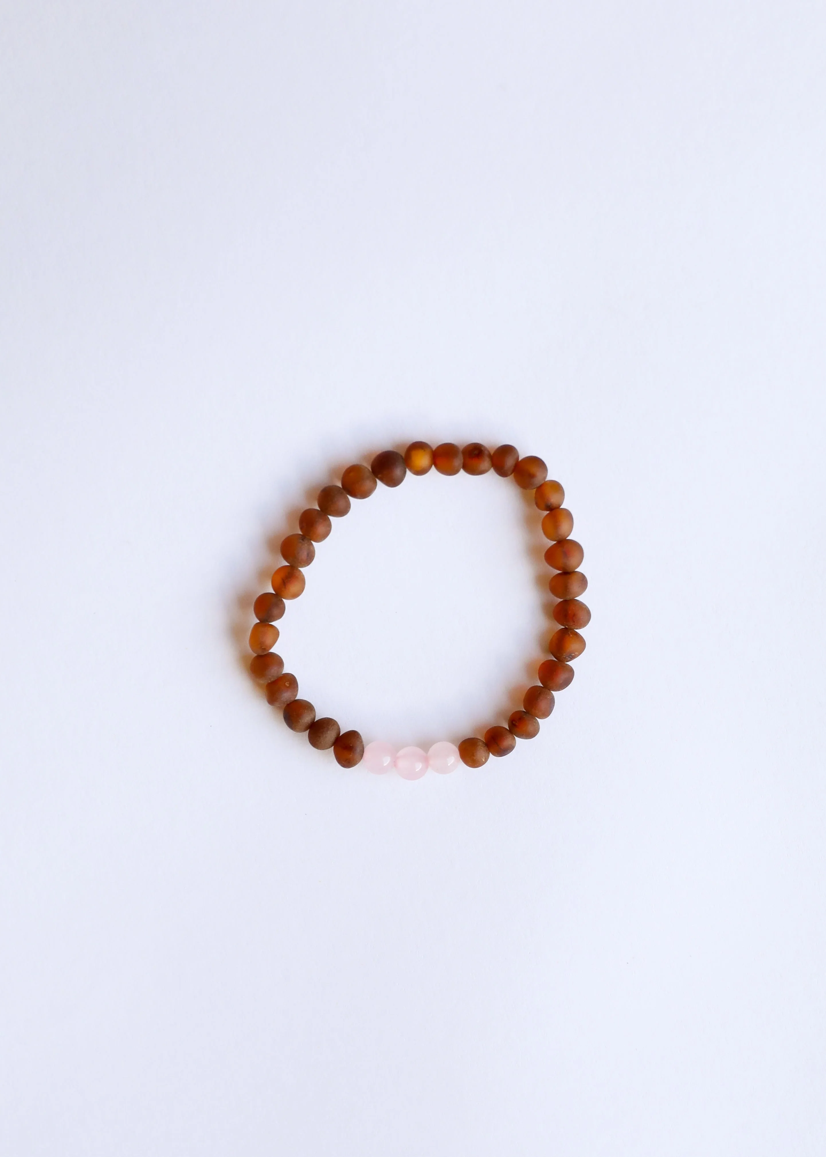 Raw Cognac Baltic Sea Amber + Rose Quartz || Adult Bracelet - Image 3