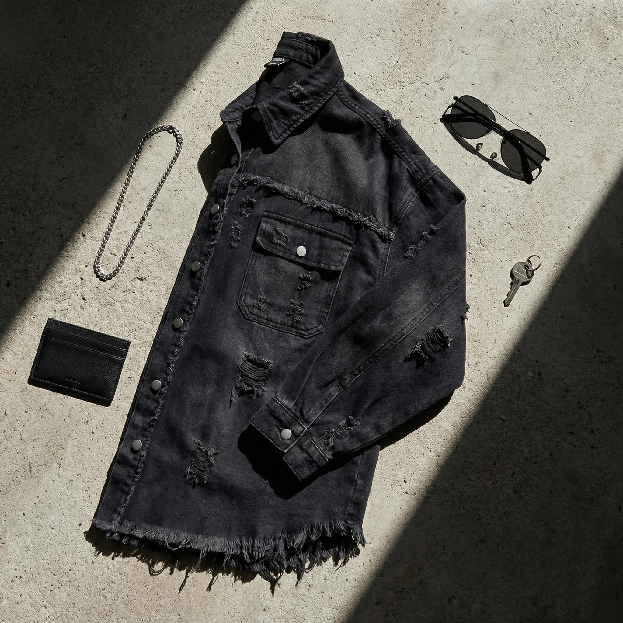De Sepreso Raw Edge Distressed Denim Jacket - Image 45