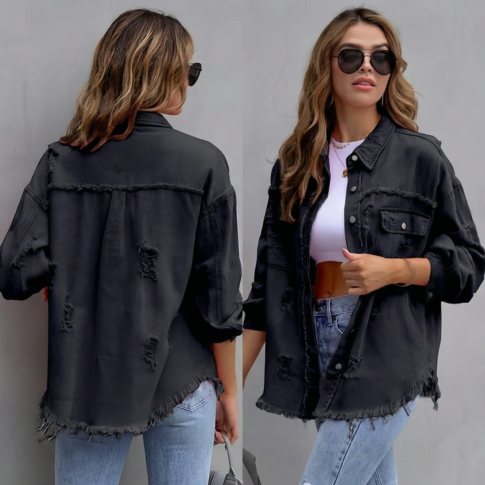 De Sepreso Raw Edge Distressed Denim Jacket - Image 46