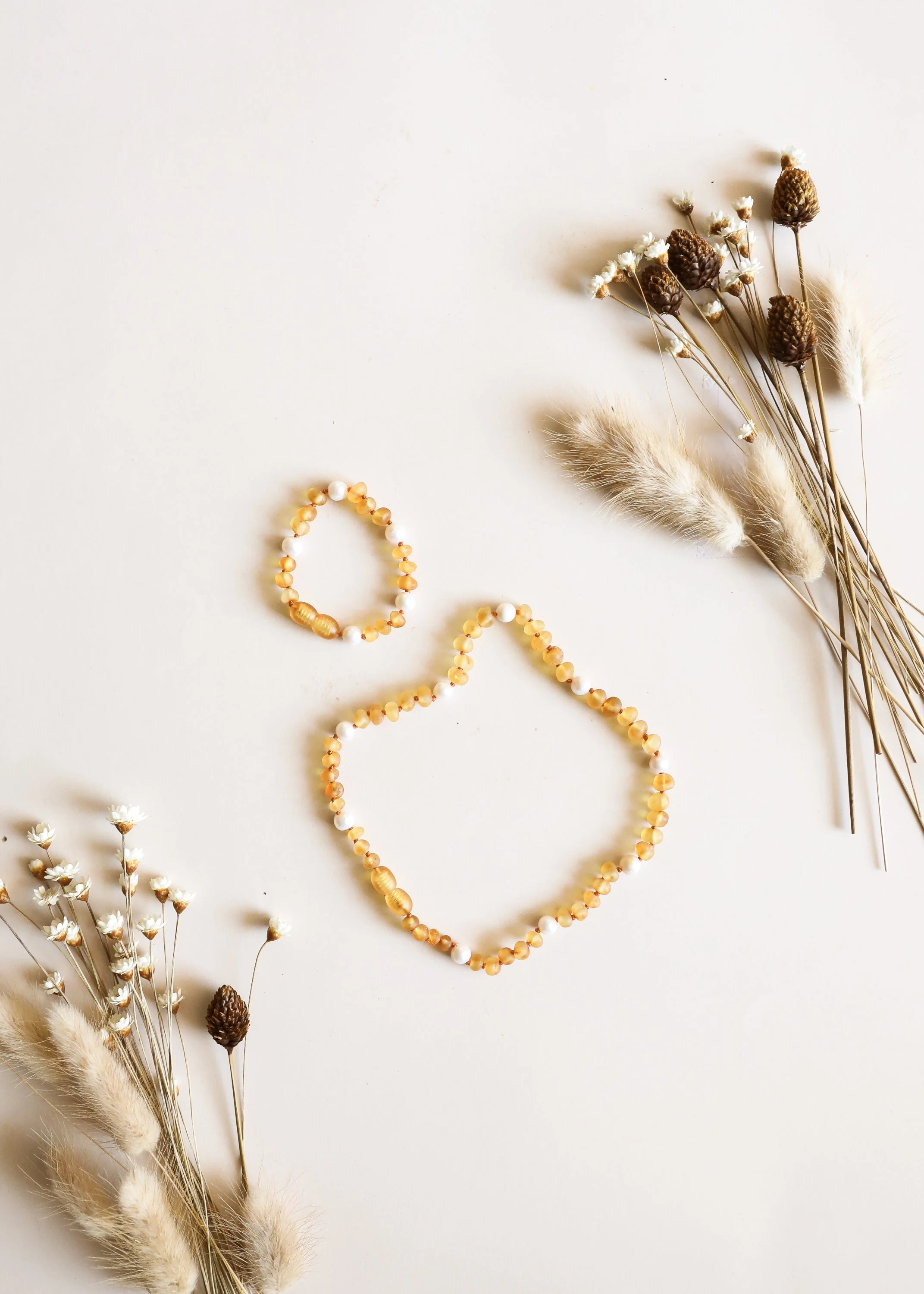 Raw Honey Baltic Amber + Pearl Halo || Necklace Set - Image 2