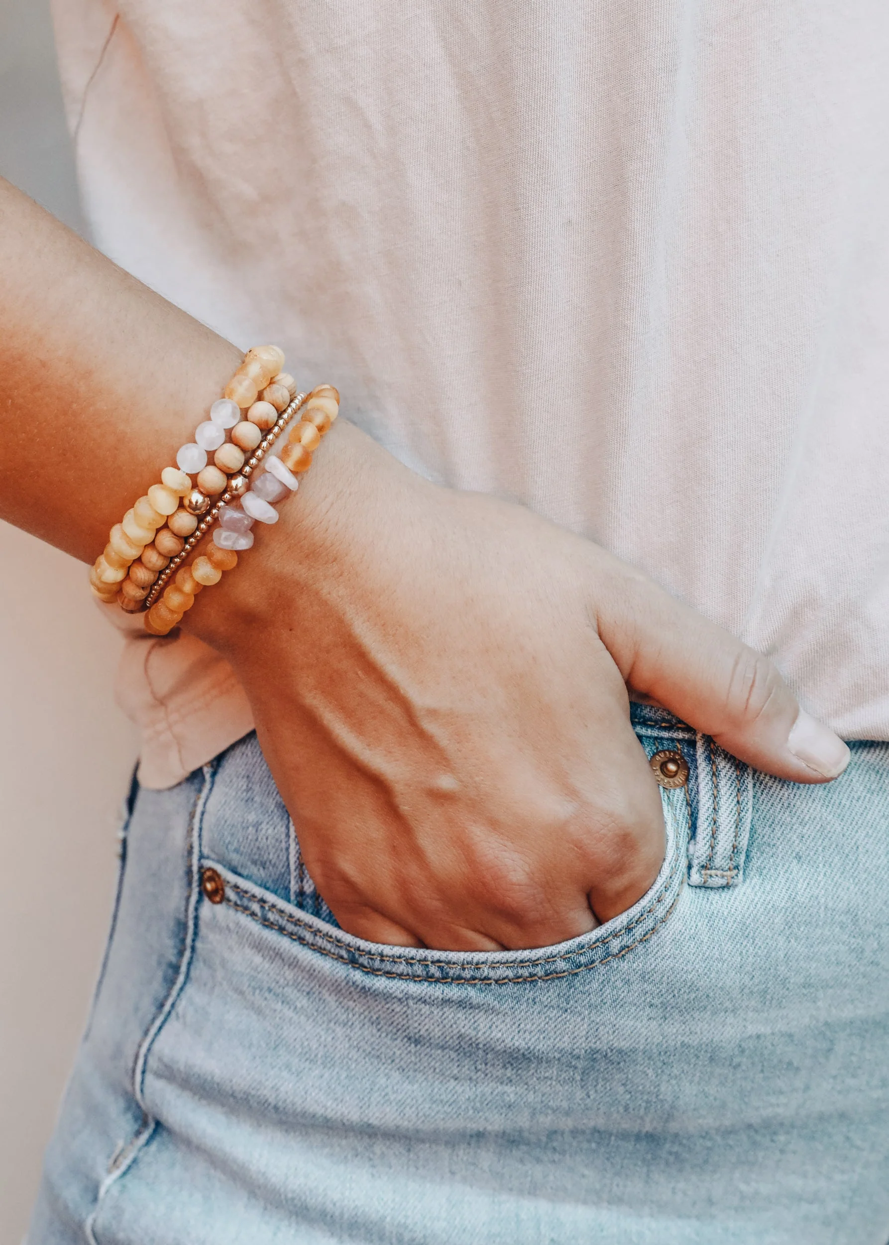 Raw Honey Baltic Amber + Raw Rose Quartz || Adult Bracelet - Image 2