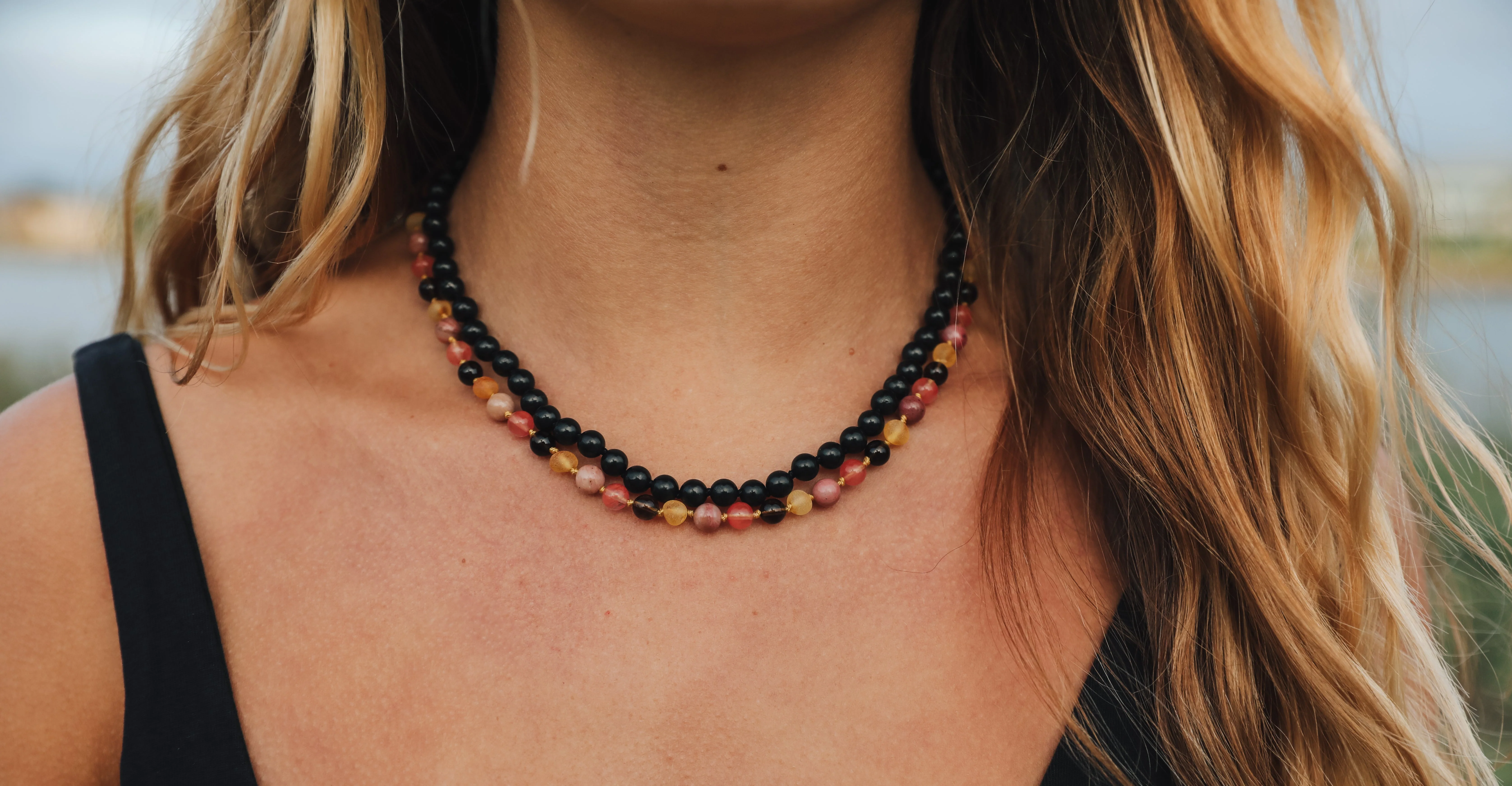 Raw Honey Baltic Sea Amber : Smokey Quartz + Rhodonite|| Anklet or Bracelet - Image 2