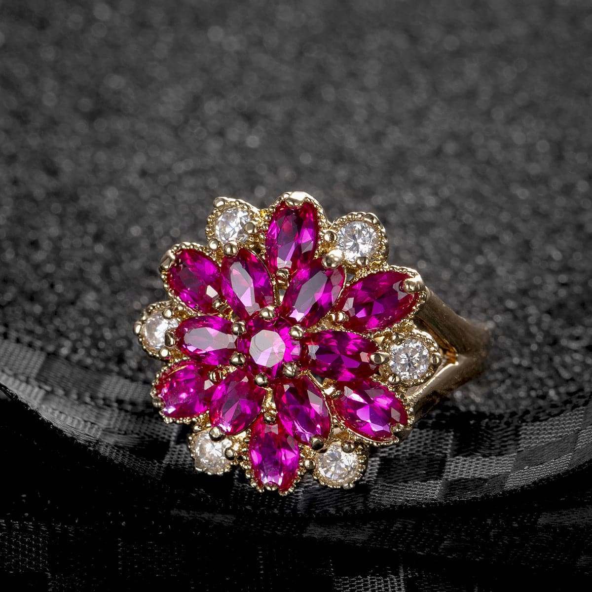 Red Corundum & Cubic Zirconia Flower Ring - Image 7