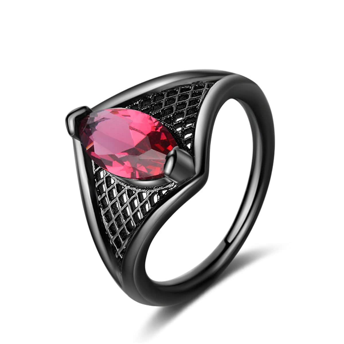 Red Crystal & Black-Tone Marquise-Cut Web Ring - Image 3