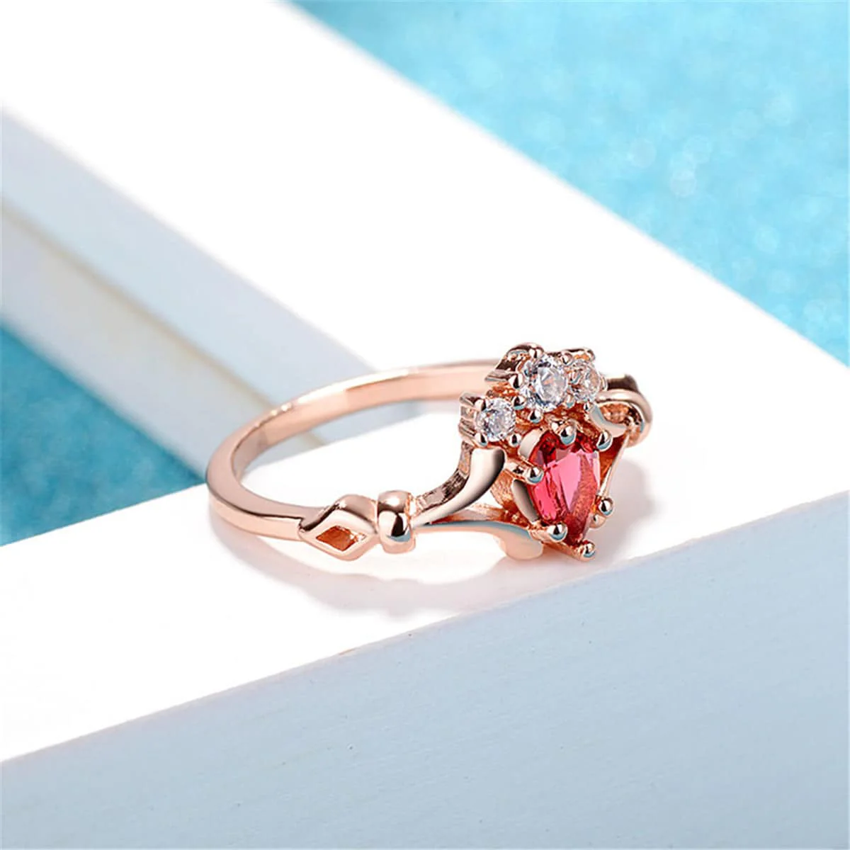 Red Crystal & Cubic Zirconia Crown Ring - Image 4