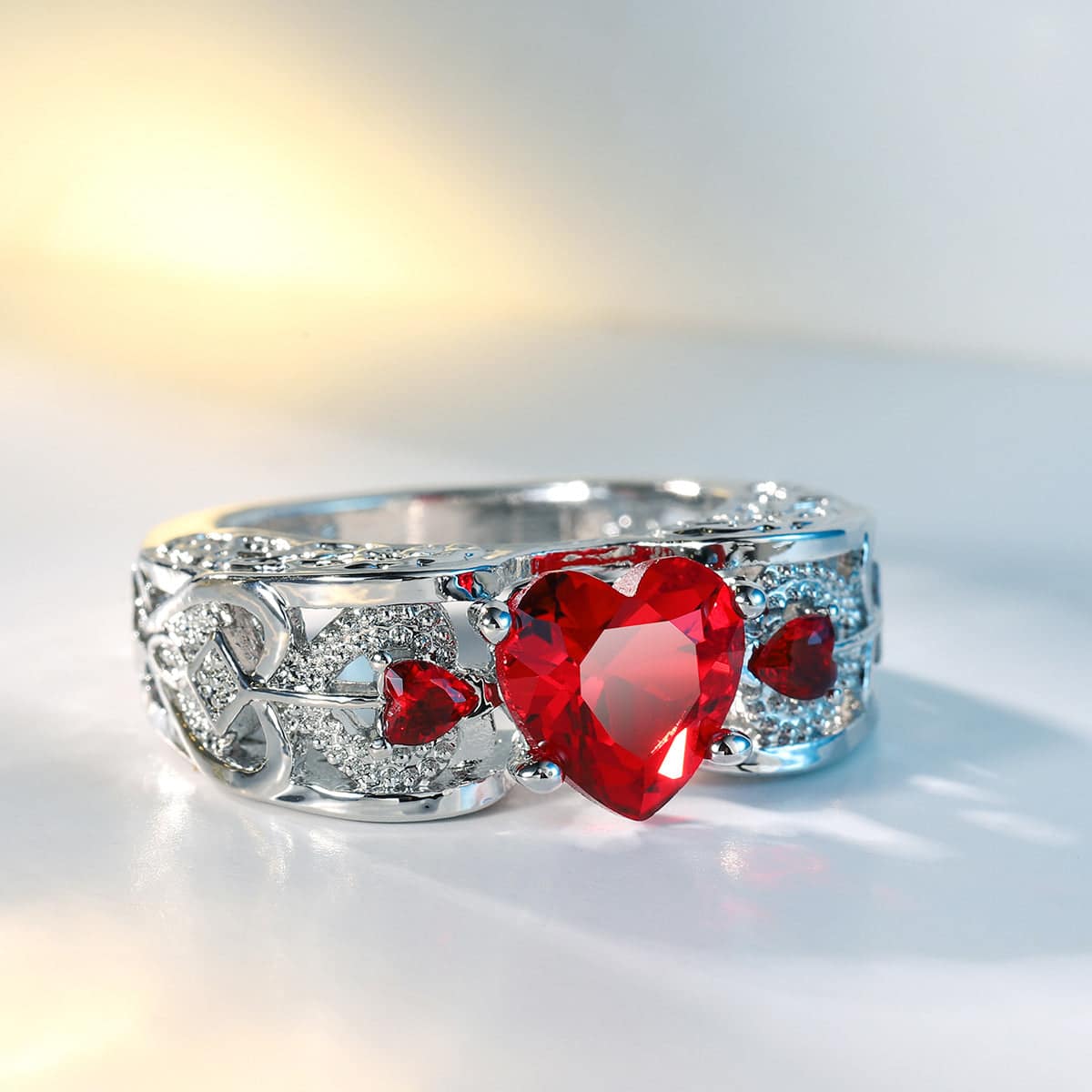 Red Crystal & Cubic Zirconia Floral Heart-Cut Band - Image 2