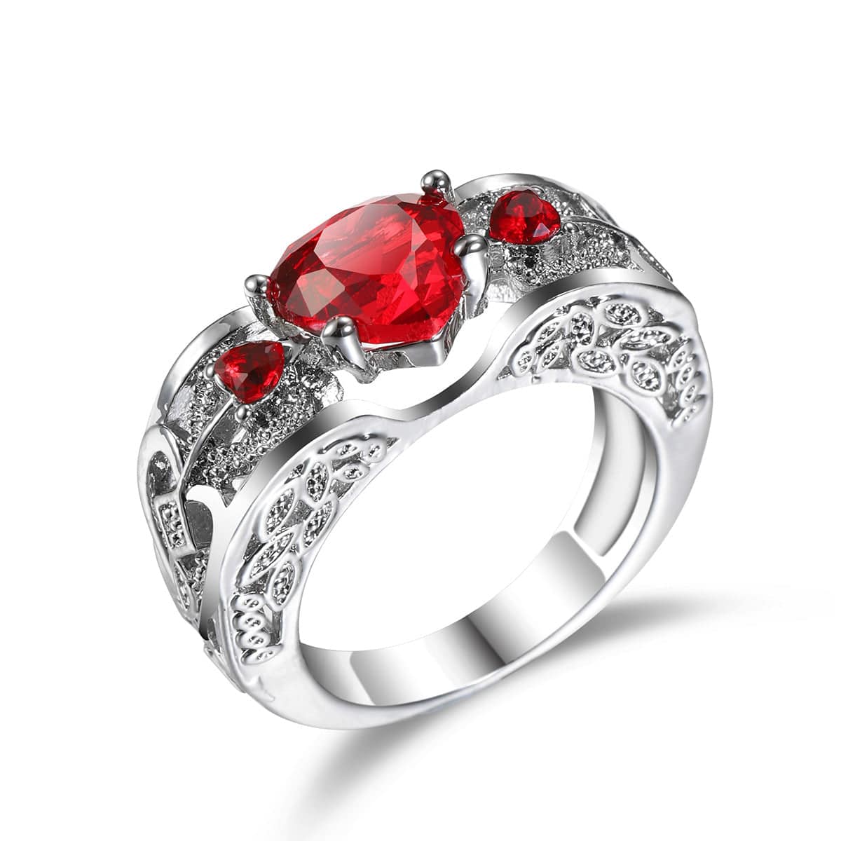 Red Crystal & Cubic Zirconia Floral Heart-Cut Band - Image 5