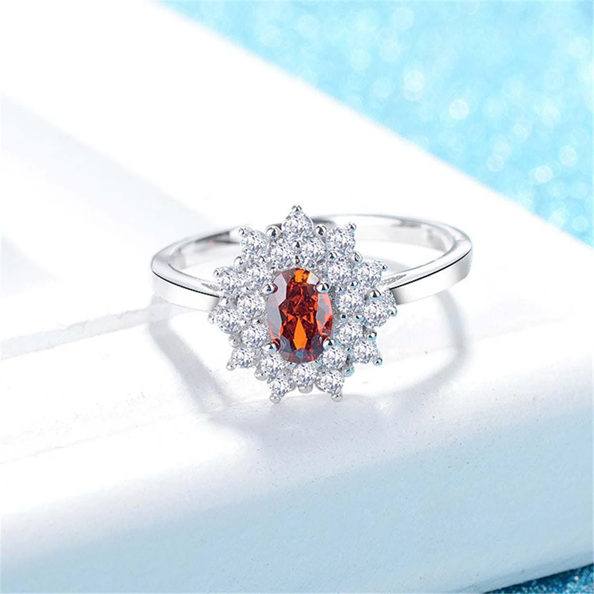 Red Crystal & Cubic Zirconia Floral Ring - Image 5