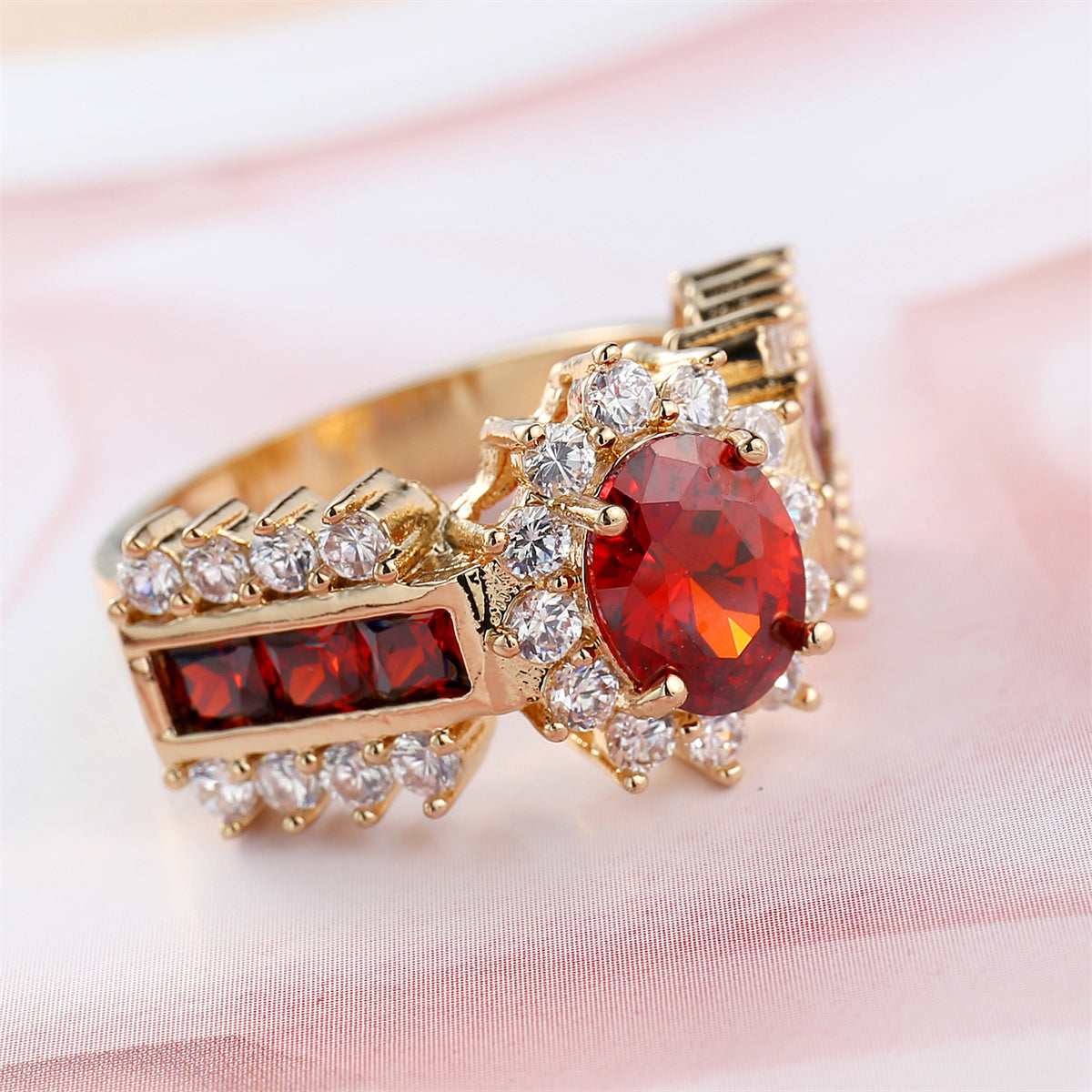 Red Crystal & Cubic Zirconia Oval-Cut Ring - Image 3