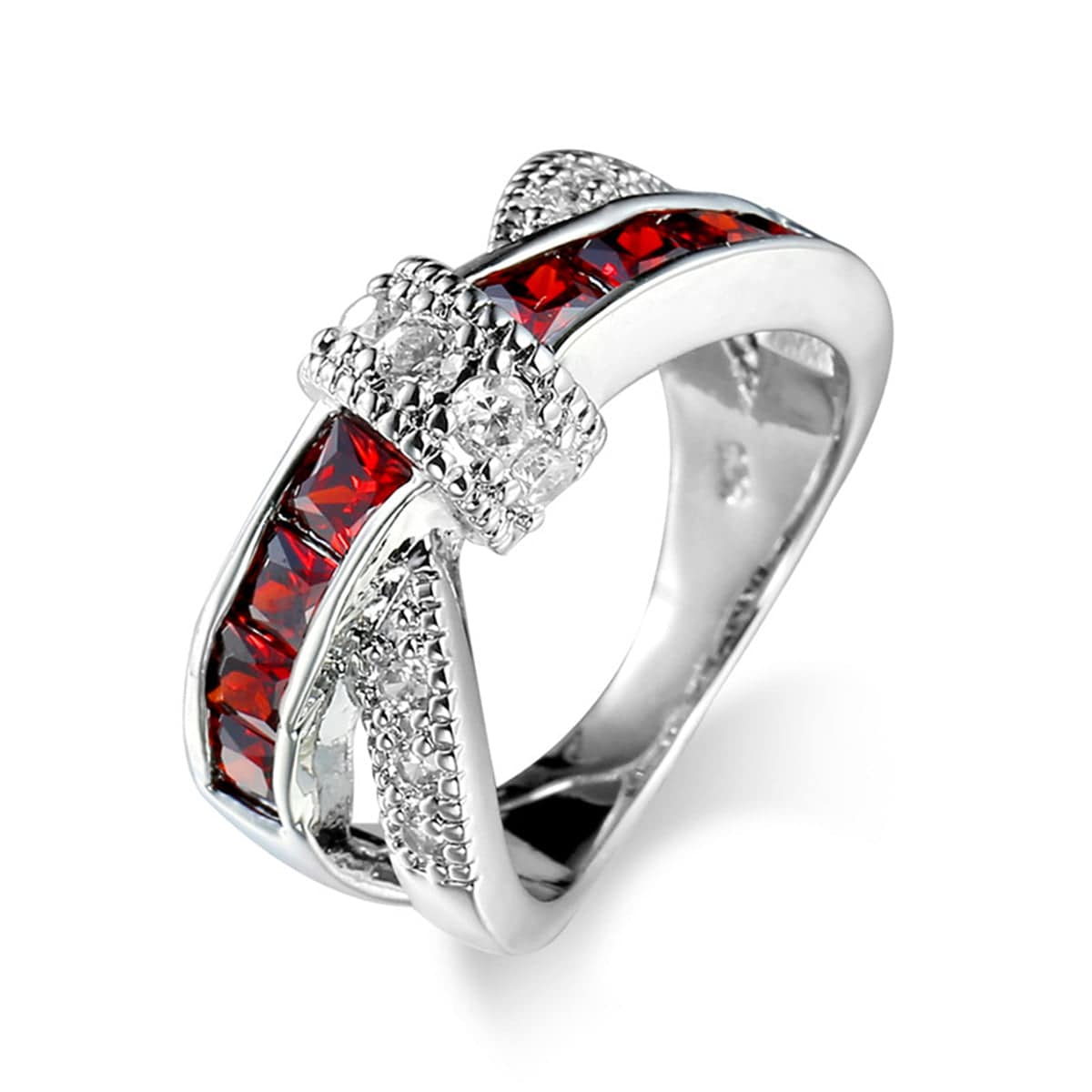 Red Crystal & Cubic Zirconia Princess-Cut Overlapping Ring - Image 3